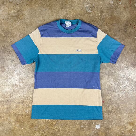 Vintage‎ Coyote by Argo Striped T-Shirt USA Made Blue Natural Men’s Large - Picture 1 of 9